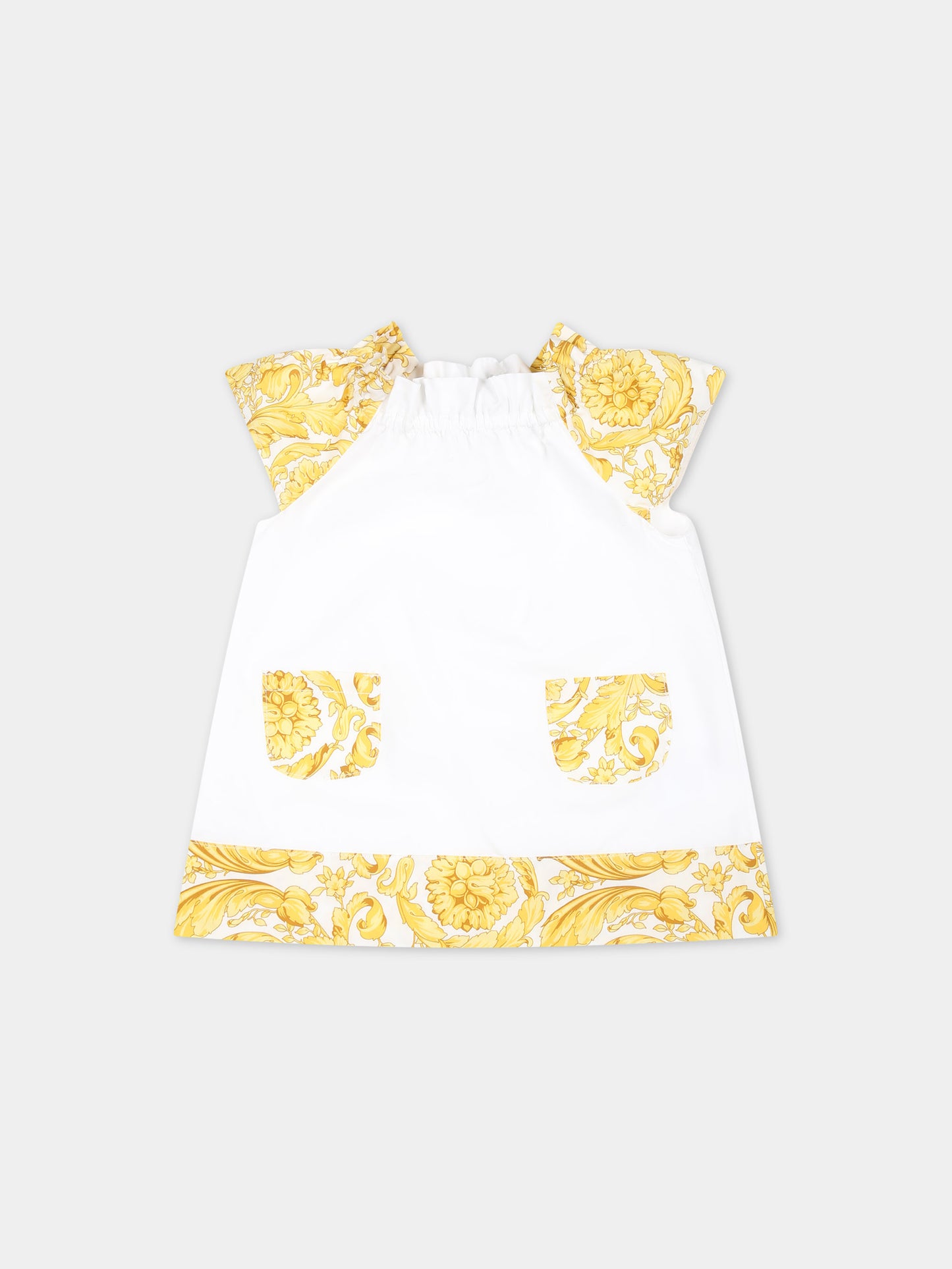 Completo bianco per neonata con stampa barocco,Versace,1012721 1A10097 2W110