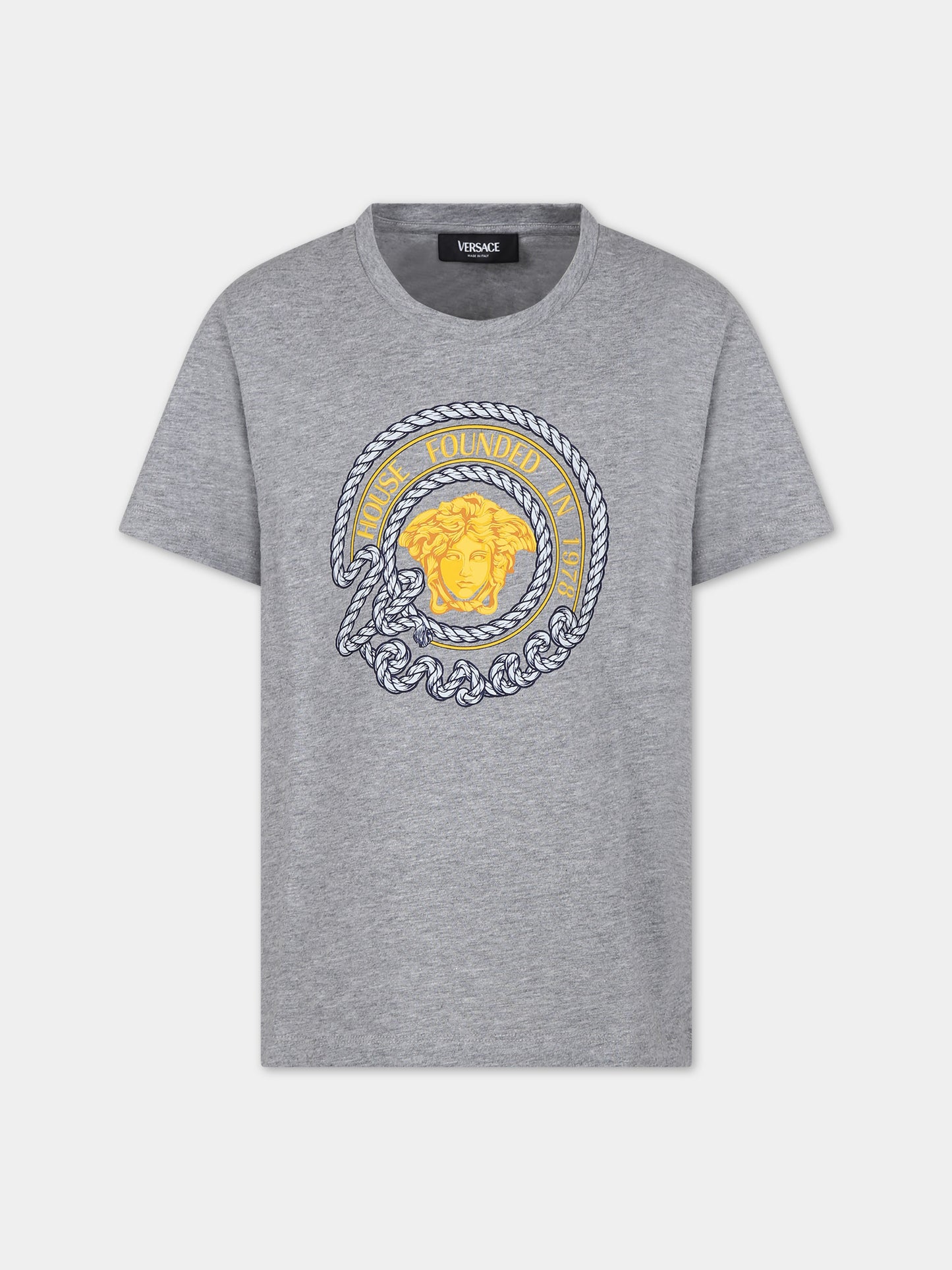 T-shirt grigia per bambino con Medusa,Versace,1000129 1A09841 2EG40