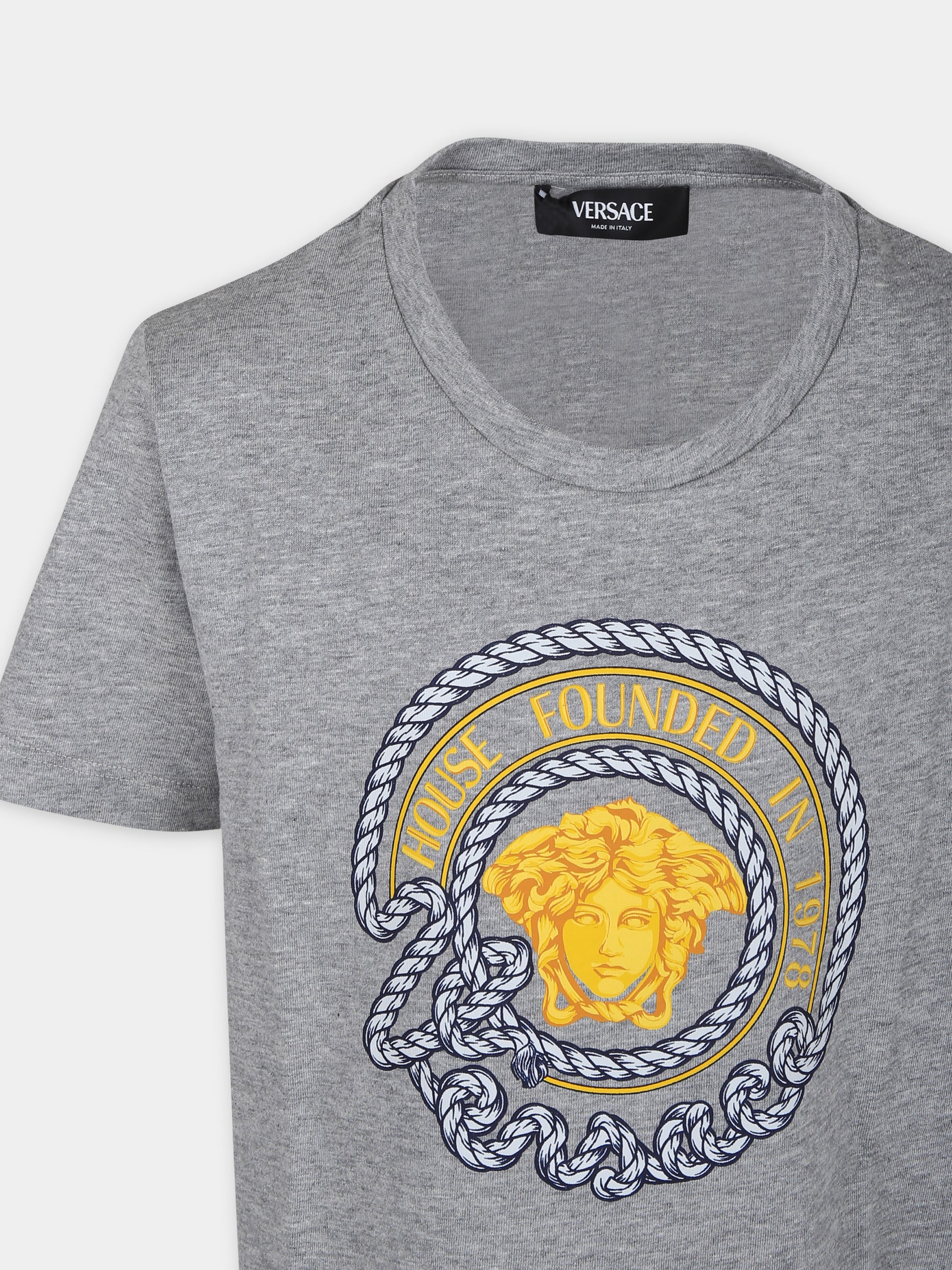 T-shirt grigia per bambino con Medusa,Versace,1000129 1A09841 2EG40