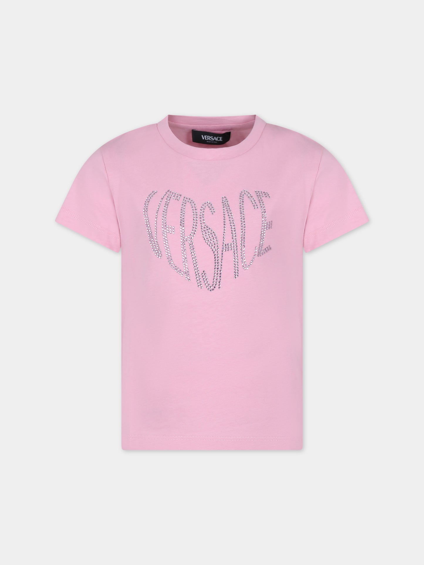 T-shirt rosa per bambina con logo Versace,Versace,1000052 1A09709 2PR20