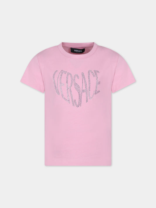 T-shirt rosa per bambina con logo Versace,Versace,1000052 1A09709 2PR20