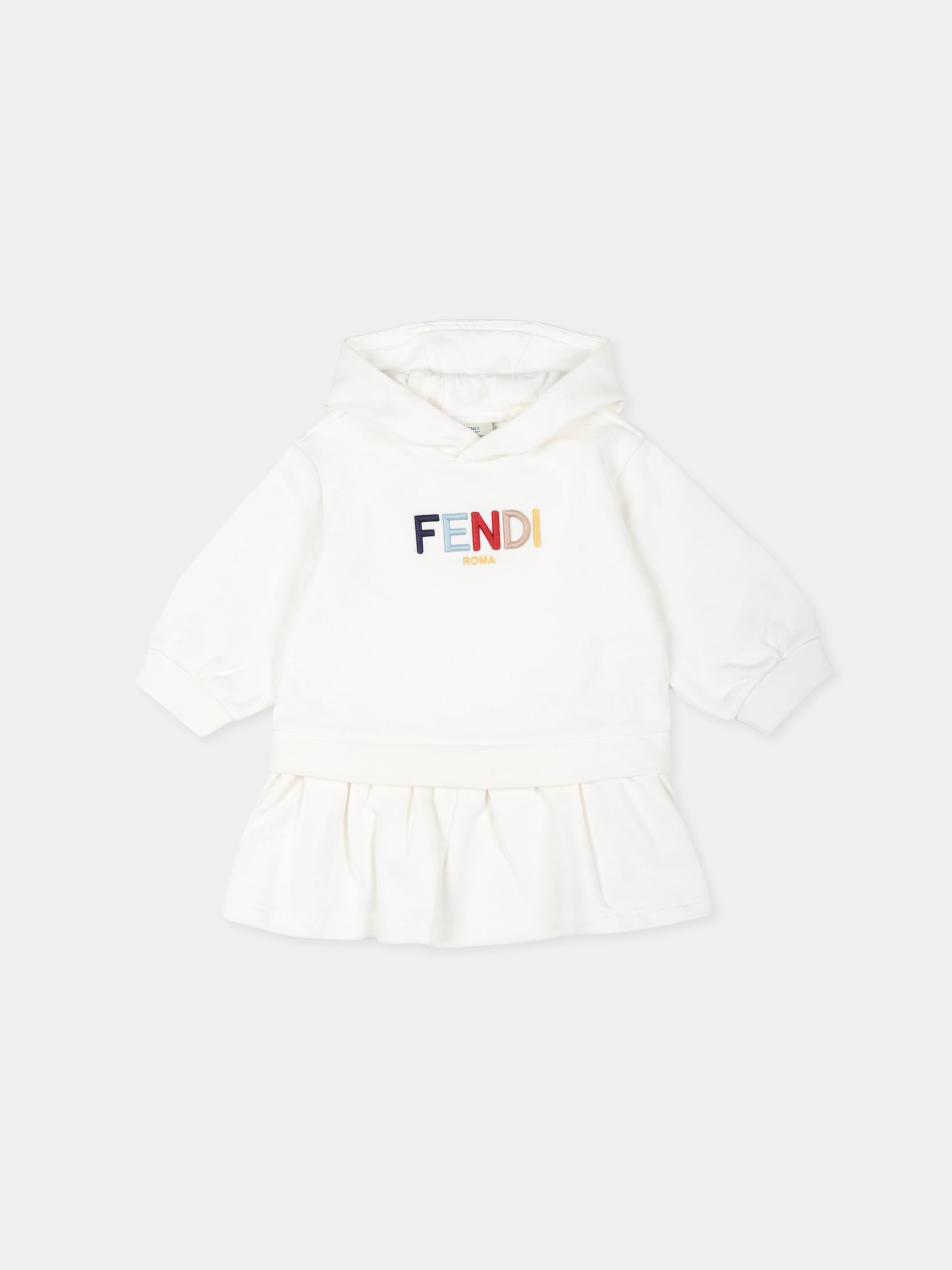 Vestito bianco per neonata con logo,Fendi Kids,BFB528 5V0 F0TU9