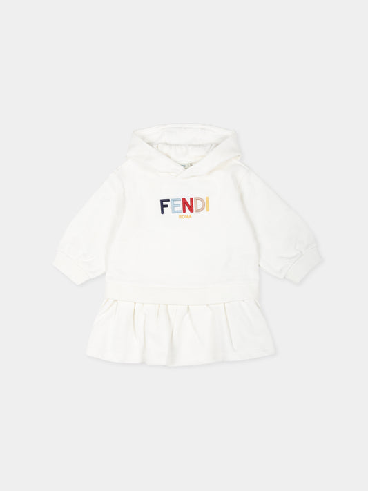 Vestito bianco per neonata con logo,Fendi Kids,BFB528 5V0 F0TU9