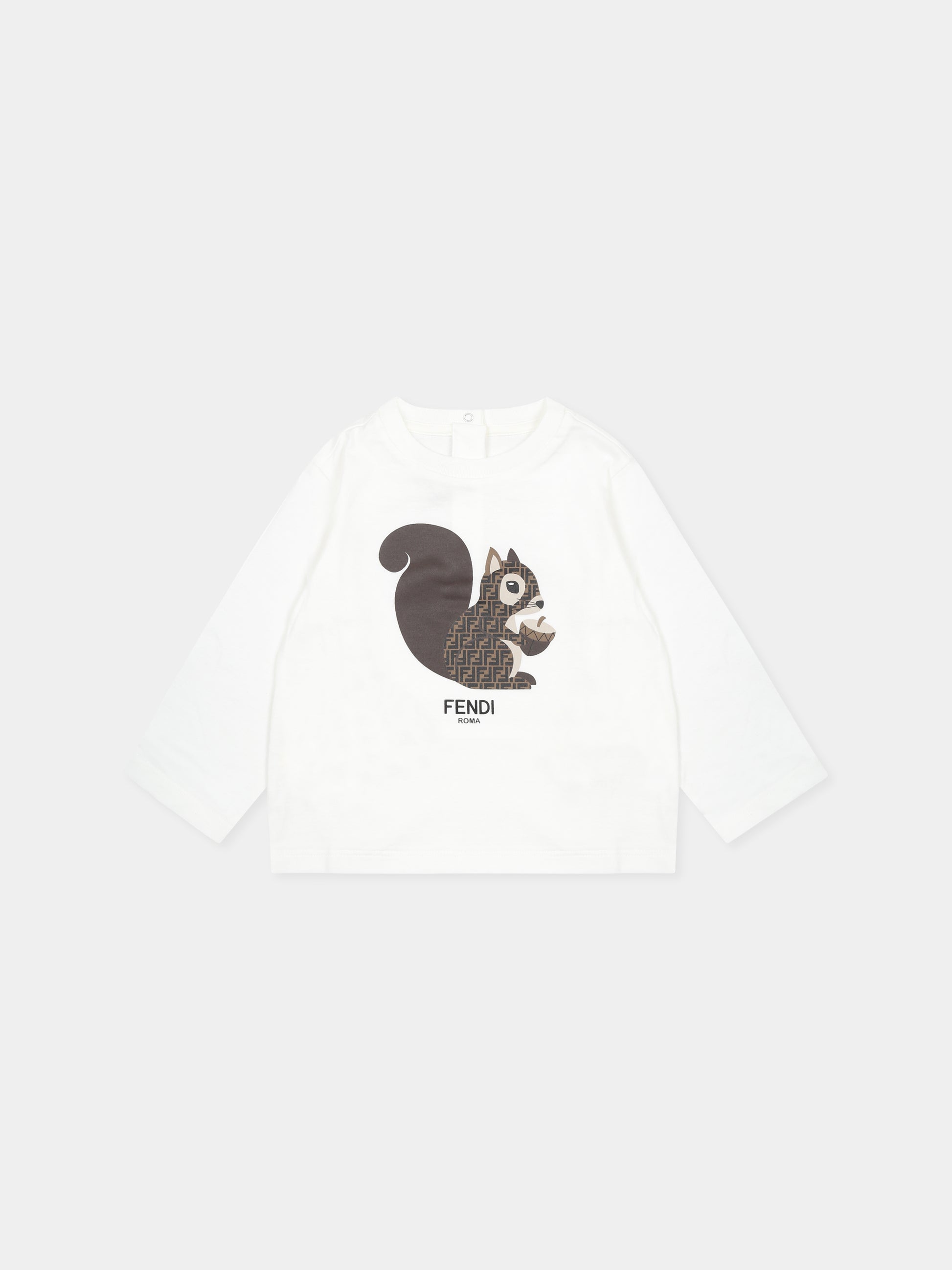 T-shirt bianca per neonati con scoiattolo Fendi,Fendi Kids,BUI087 7AJ F0TU9