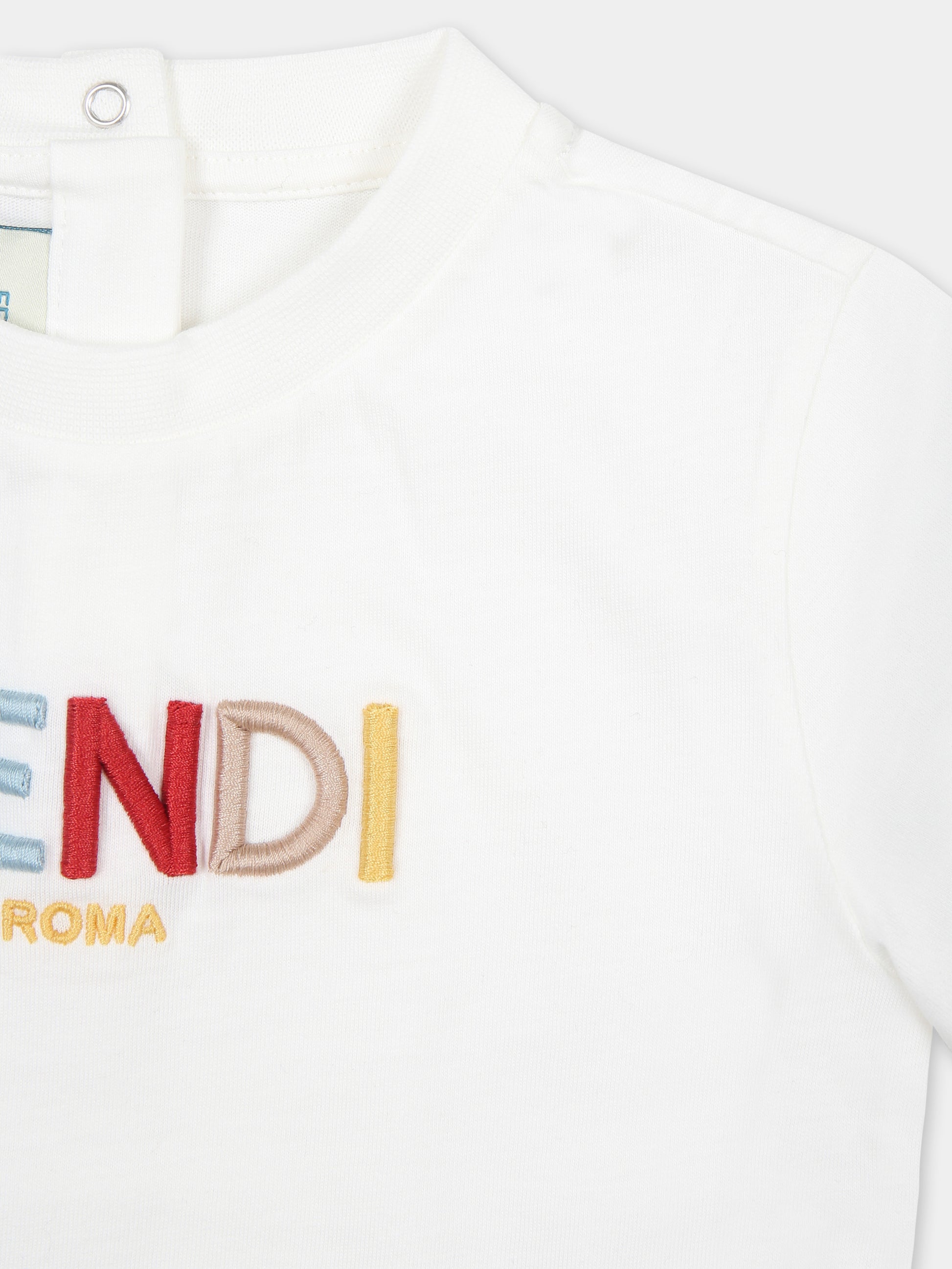 T-shirt bianca per neonati con logo Fendi,Fendi Kids,BUI088 7AJ F0TU9