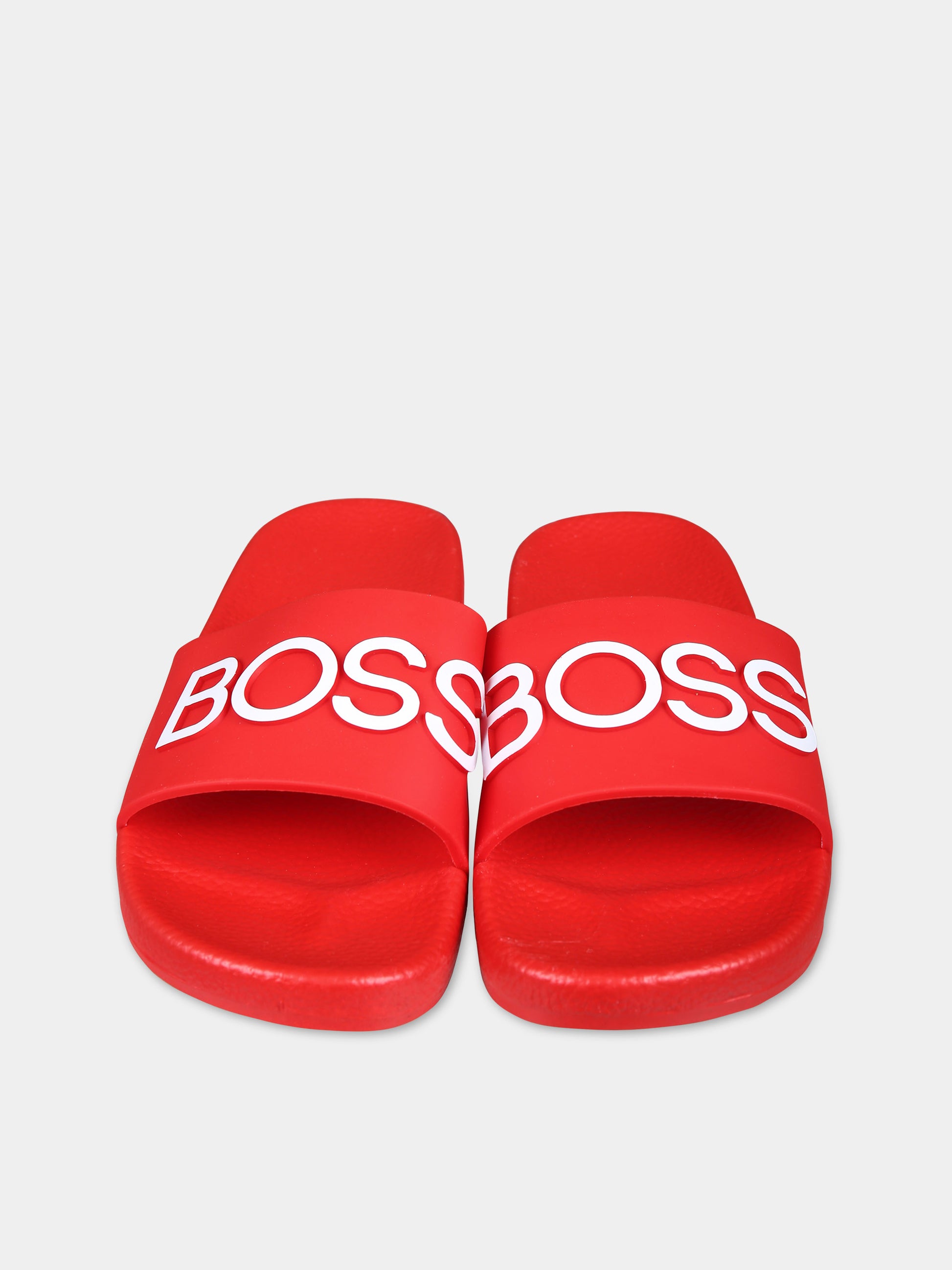 Ciabatte rosse per bambino con logo,Boss,J29325 991