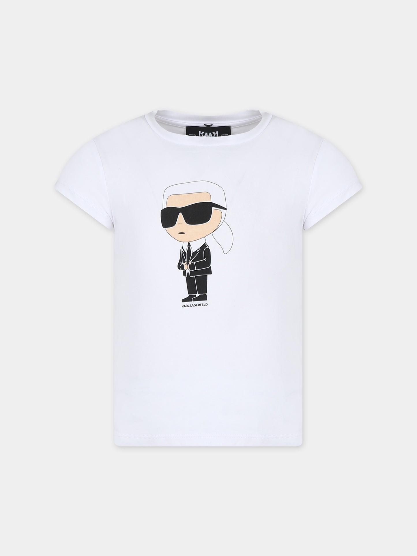 T-shirt bianca per bambina con stampa Karl Lagerfeld e logo,Karl Lagerfeld Kids,Z15418 10P