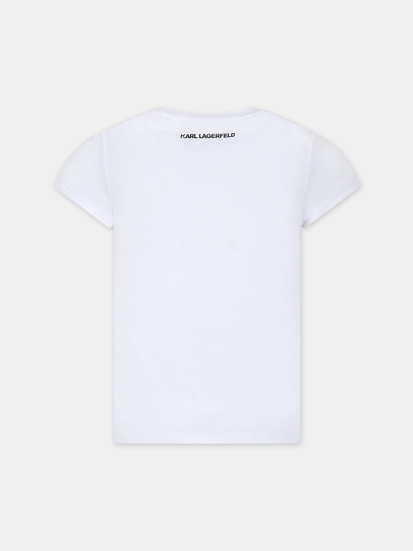 T-shirt bianca per bambina con stampa Karl Lagerfeld e logo,Karl Lagerfeld Kids,Z15418 10P