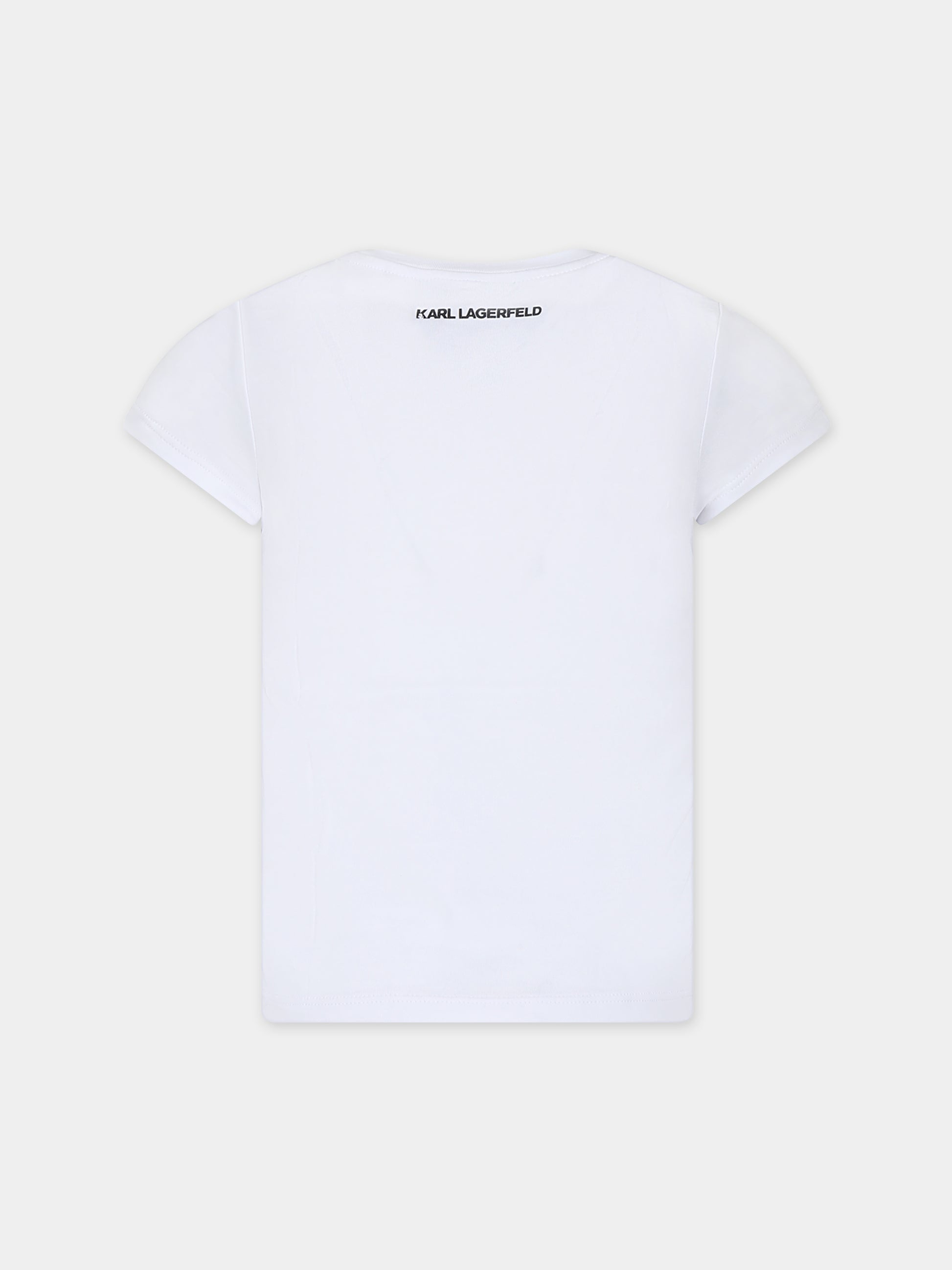 T-shirt bianca per bambina con stampa Karl Lagerfeld e logo,Karl Lagerfeld Kids,Z15418 10P