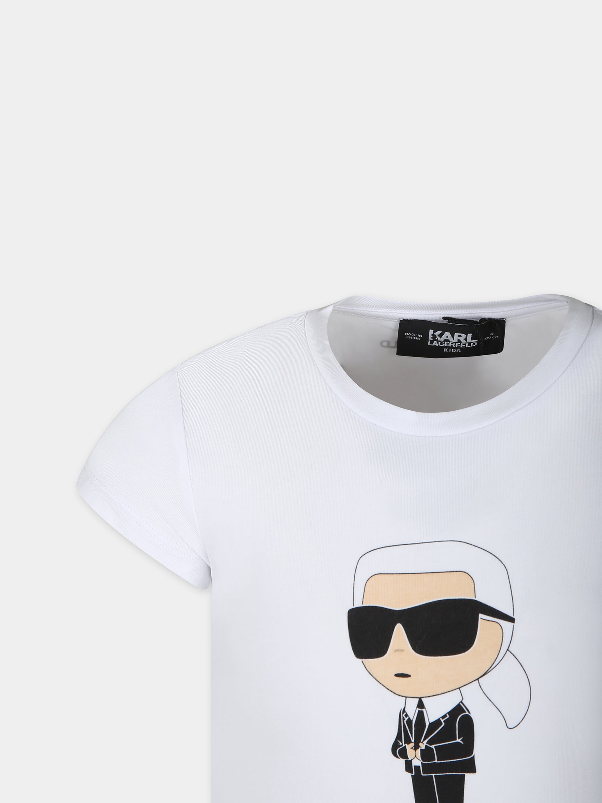 T-shirt bianca per bambina con stampa Karl Lagerfeld e logo,Karl Lagerfeld Kids,Z15418 10P