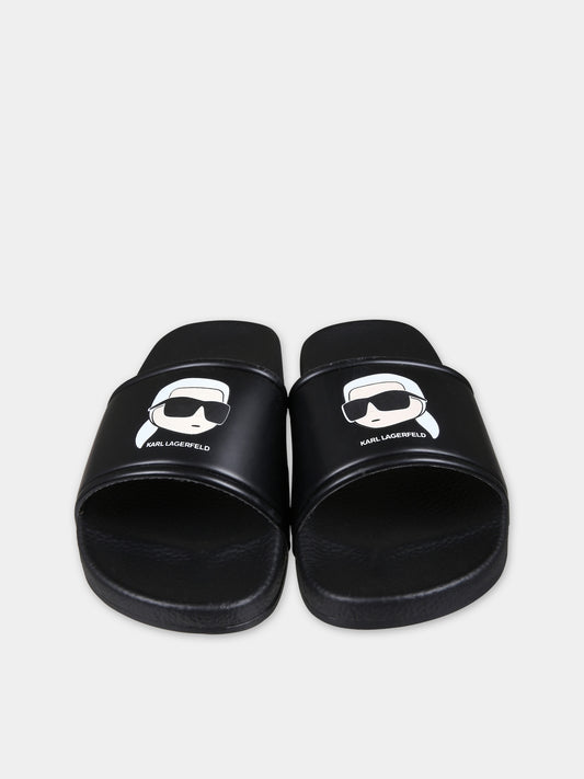 Ciabatte nere per bambino con logo e Karl,Karl Lagerfeld Kids,Z29063 09B