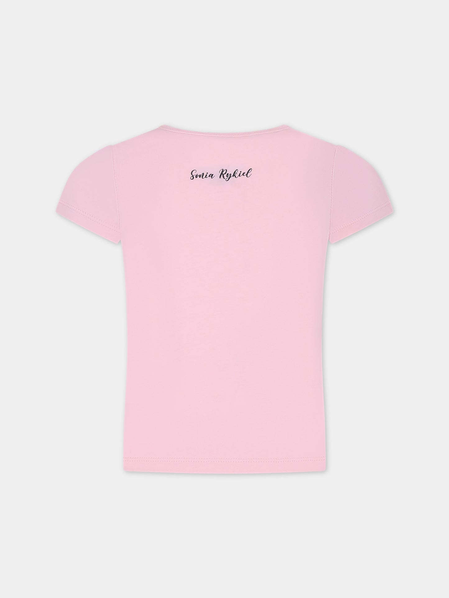 T-shirt rosa per bambina con logo e paillettes,Sonia Rykiel Paris,A15013 45T