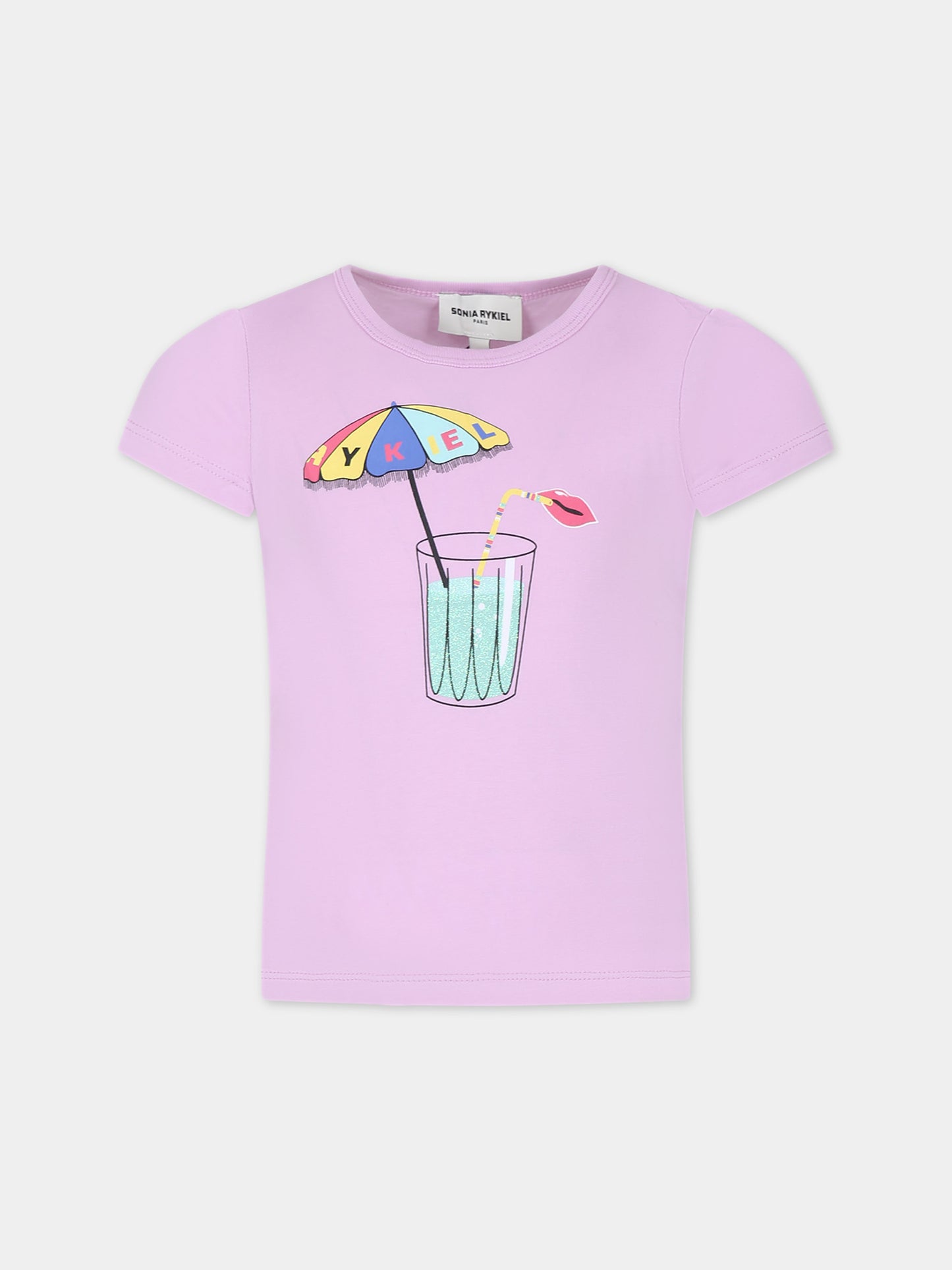 T-shirt viola per bambina con stampa e logo,Sonia Rykiel Paris,A15013 929