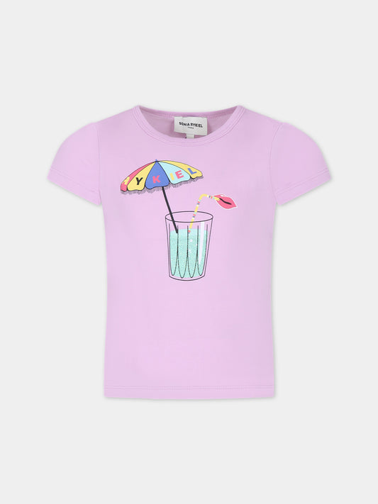 T-shirt viola per bambina con stampa e logo,Sonia Rykiel Paris,A15013 929