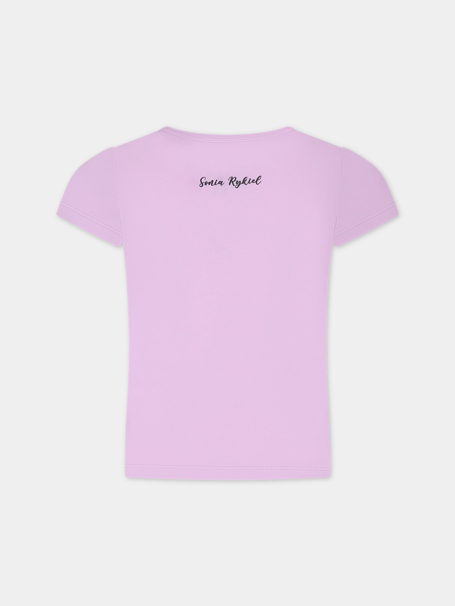 T-shirt viola per bambina con stampa e logo,Sonia Rykiel Paris,A15013 929