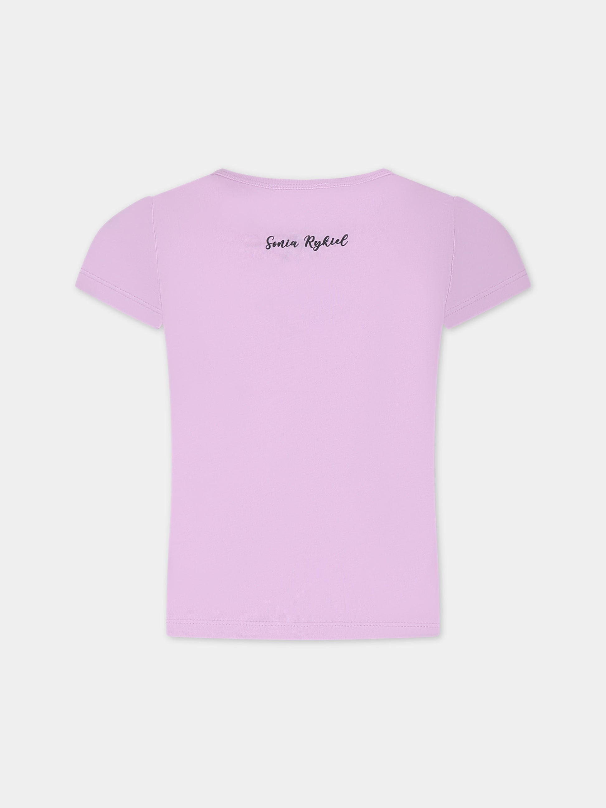 T-shirt viola per bambina con stampa e logo,Sonia Rykiel Paris,A15013 929