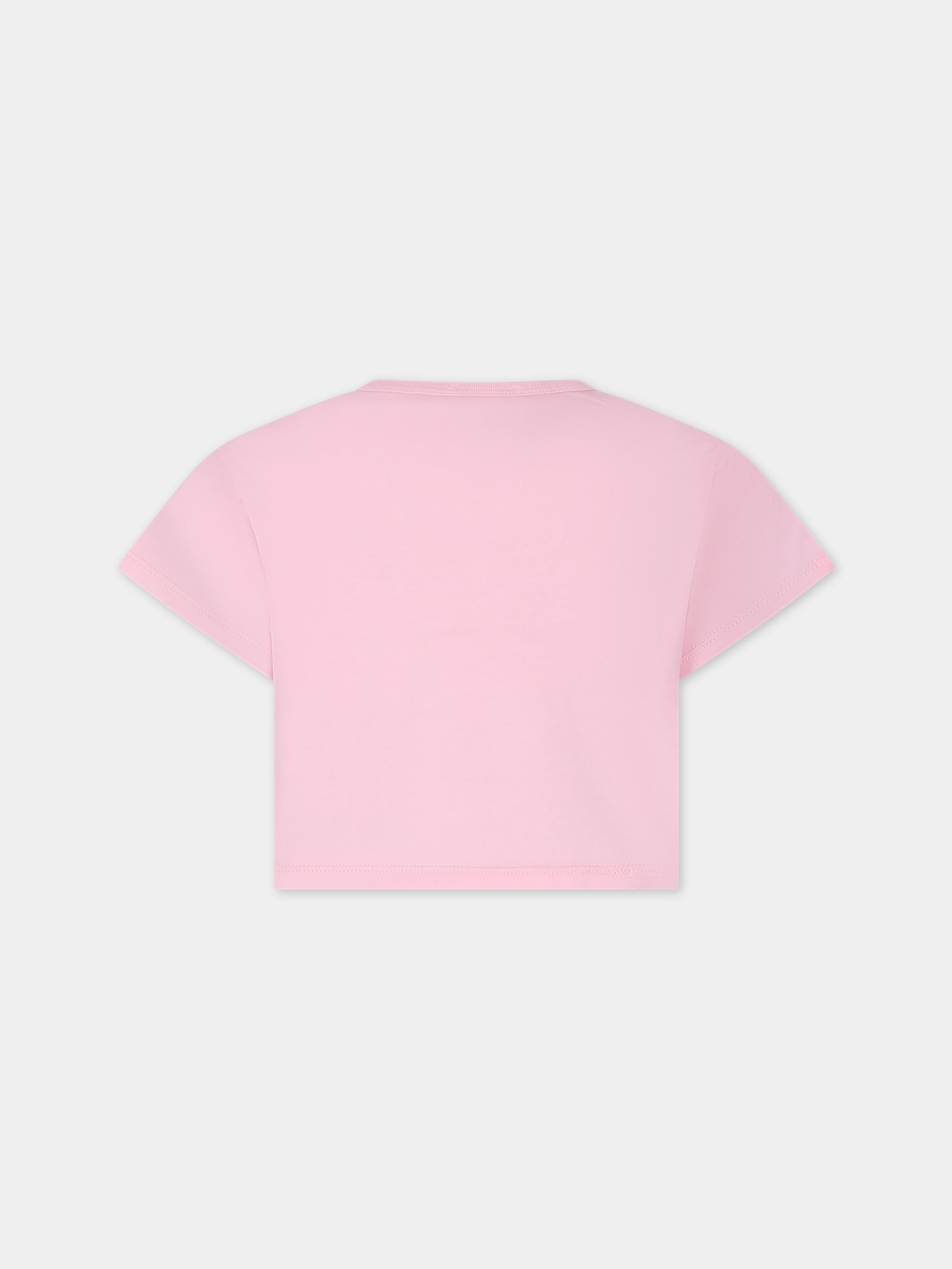 T-shirt crop rosa per bambina con logo e cuore,Sonia Rykiel Paris,A15015 45T