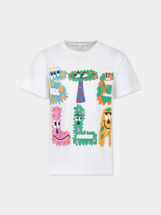 T-shirt bianca per bambini con stmpa logo e mostri,Stella Mccartney Kids,TT8S11 Z0434 101
