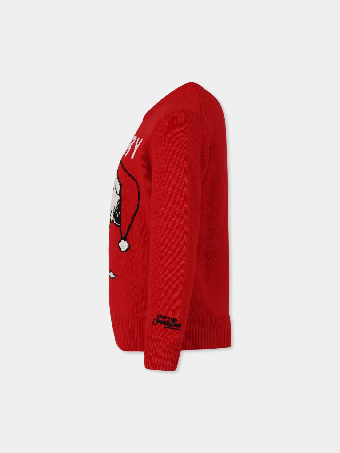 Maglione rosso per bambino con Snoopy natalizio,Mc2 Saint Barth,DOU0001 - 02536G