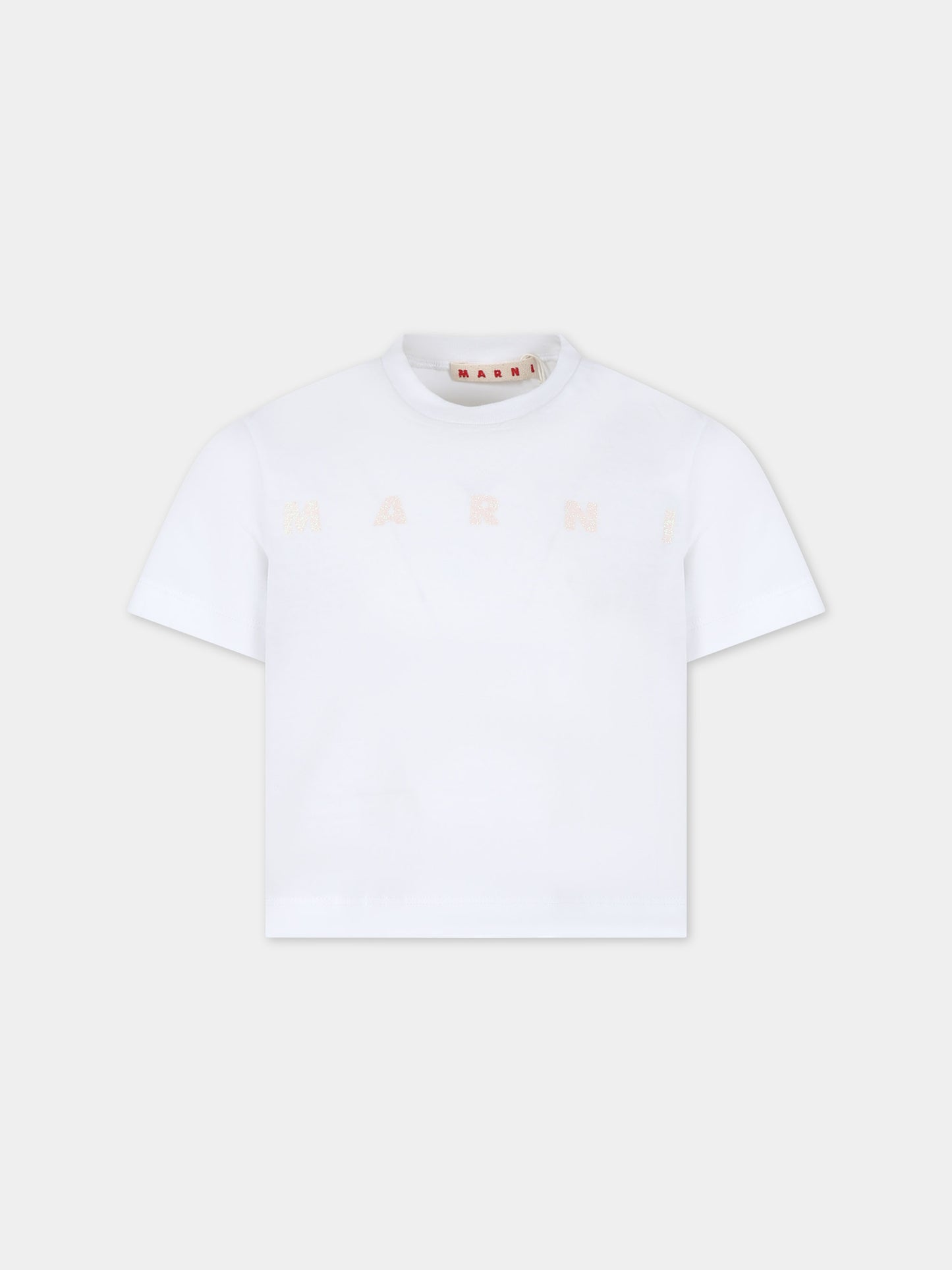 T-shirt crop bianca per bambina con logo,Marni Kids,M01027 M00NE 0M100