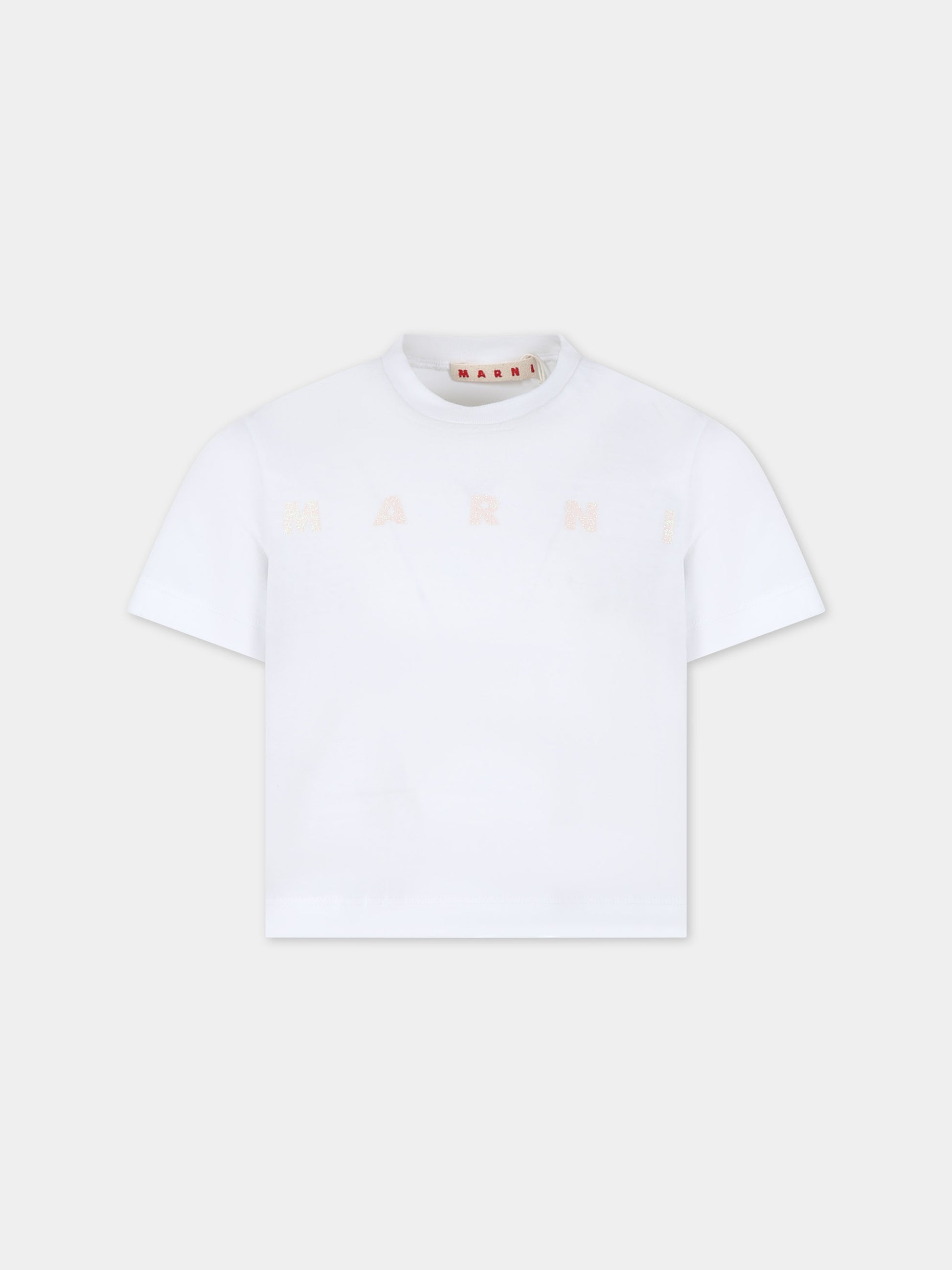 T-shirt crop bianca per bambina con logo,Marni Kids,M01027 M00NE 0M100