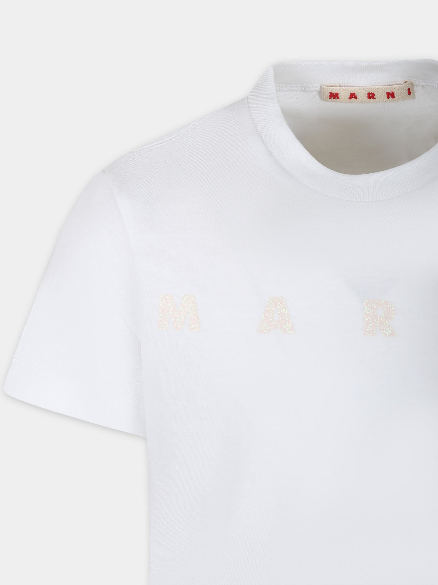 T-shirt crop bianca per bambina con logo,Marni Kids,M01027 M00NE 0M100