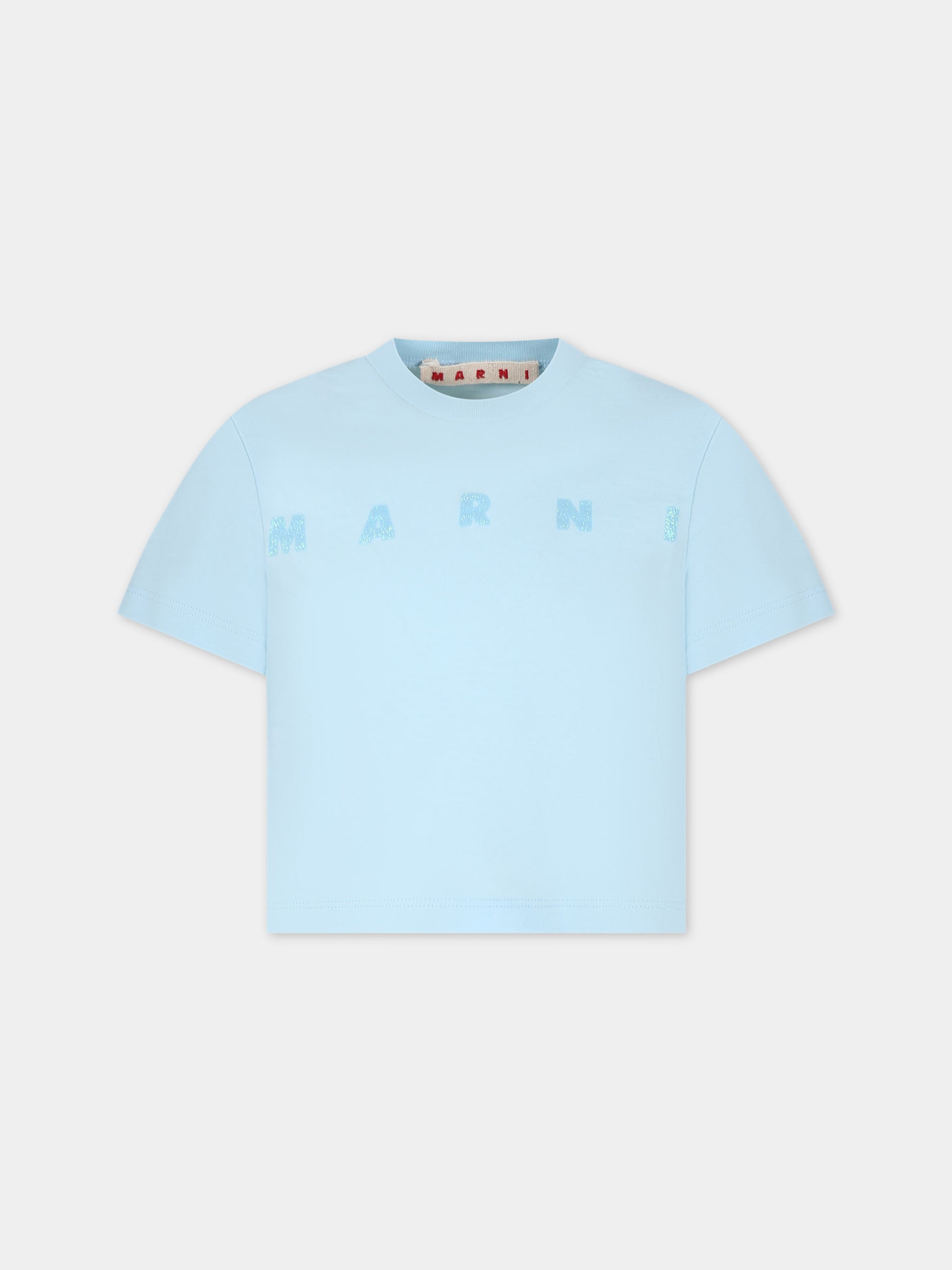 T-shirt crop celeste per bambina con logo,Marni Kids,M01027 M00NE 0M845
