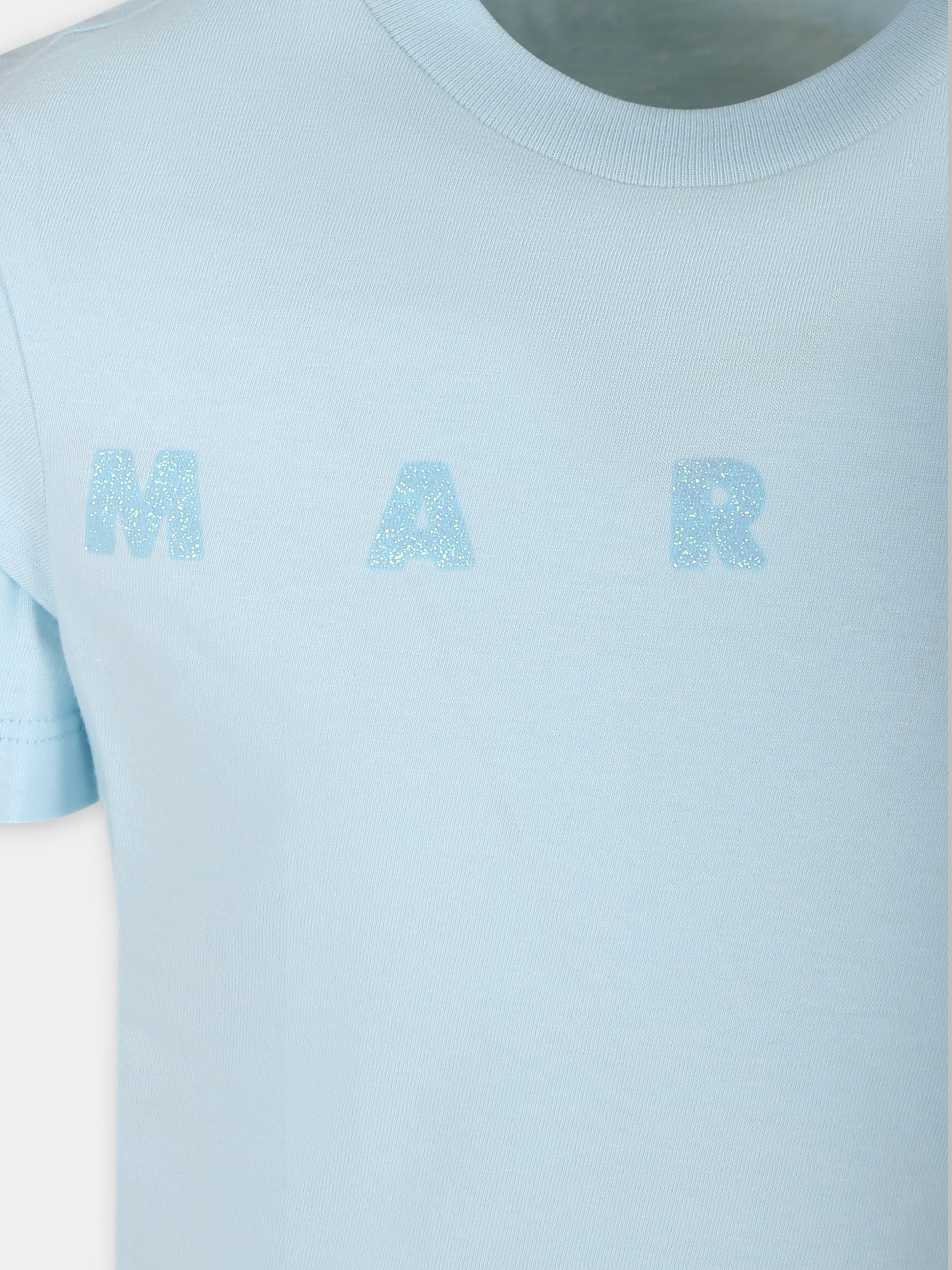 T-shirt crop celeste per bambina con logo,Marni Kids,M01027 M00NE 0M845