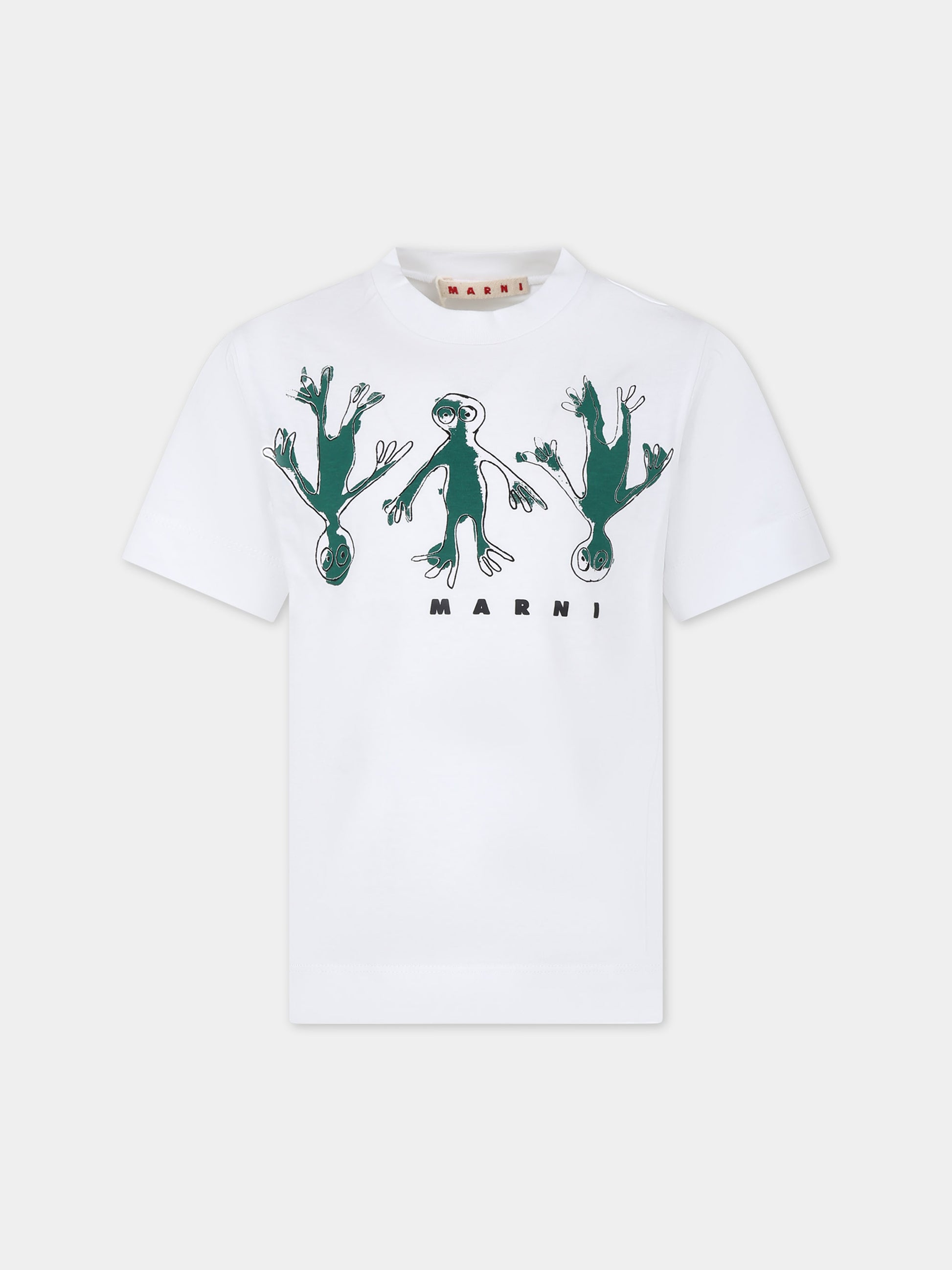 T-shirt bianca per bambini con logo e stampa,Marni Kids,M01065 M00H7 MT166U 0M100