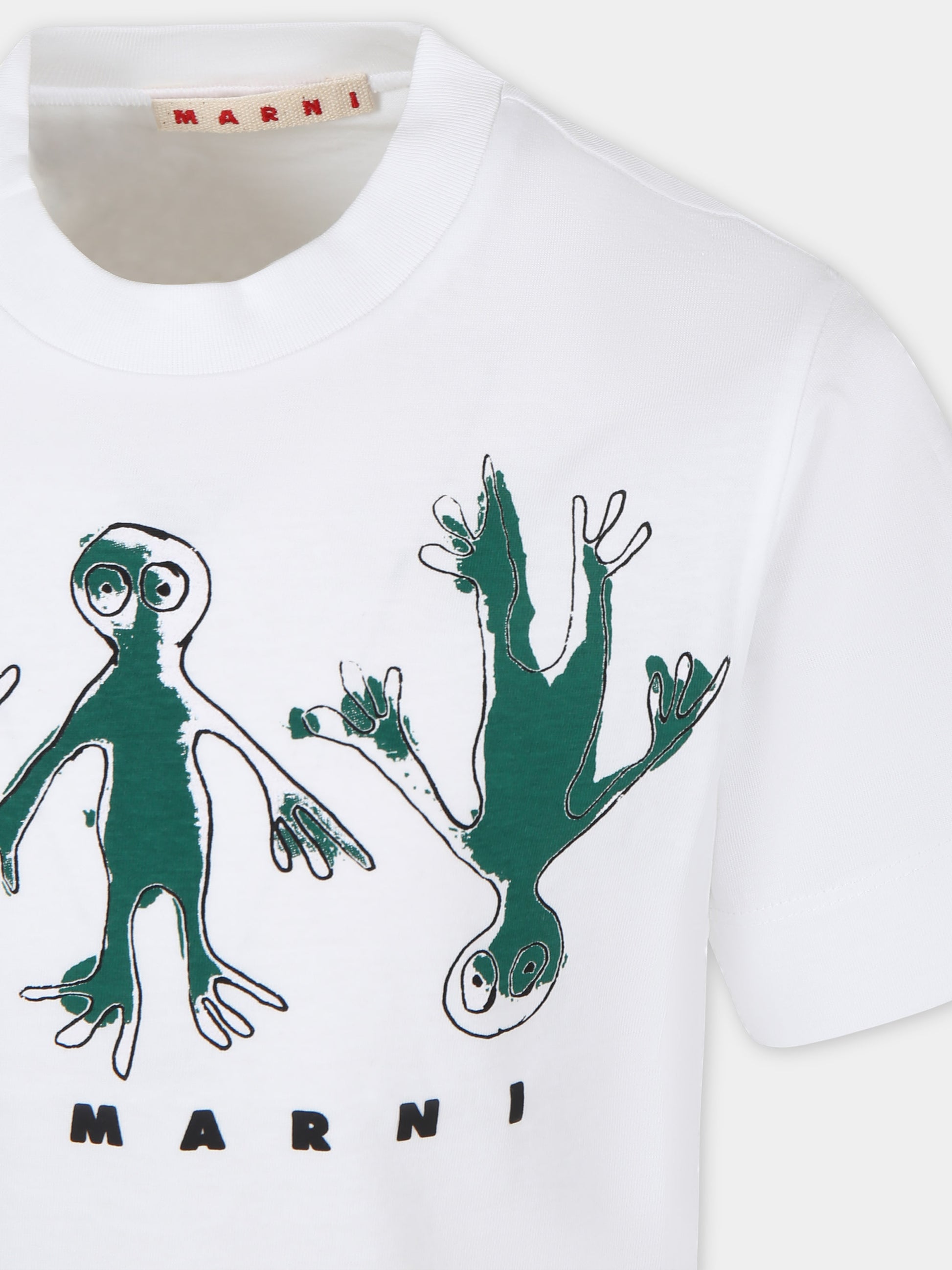 T-shirt bianca per bambini con logo e stampa,Marni Kids,M01065 M00H7 MT166U 0M100