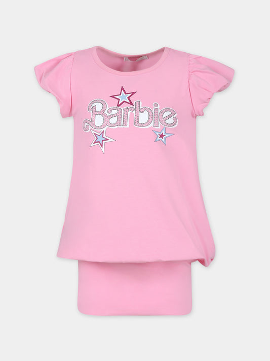 Vestito rosa per bambina con scritta e strass,Monnalisa,19C936 3011 0093