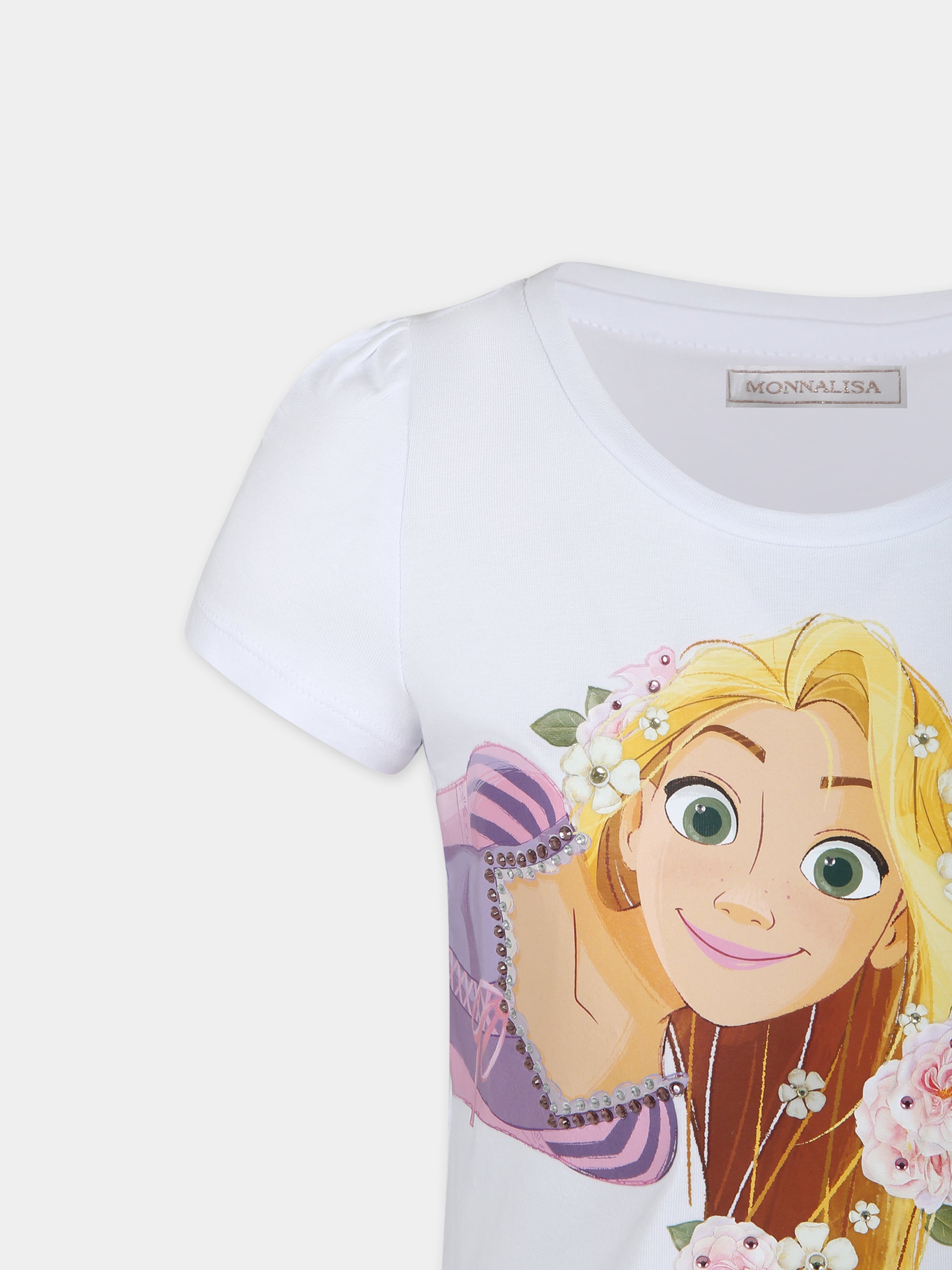 Vestito bianco per bambina con stampa Rapunzel,Monnalisa,19C921 3022 9965