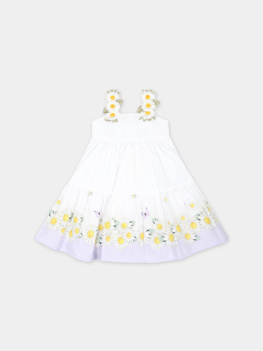 Vestito bianco per neonata con margherite,Monnalisa,31C914 3616 9965