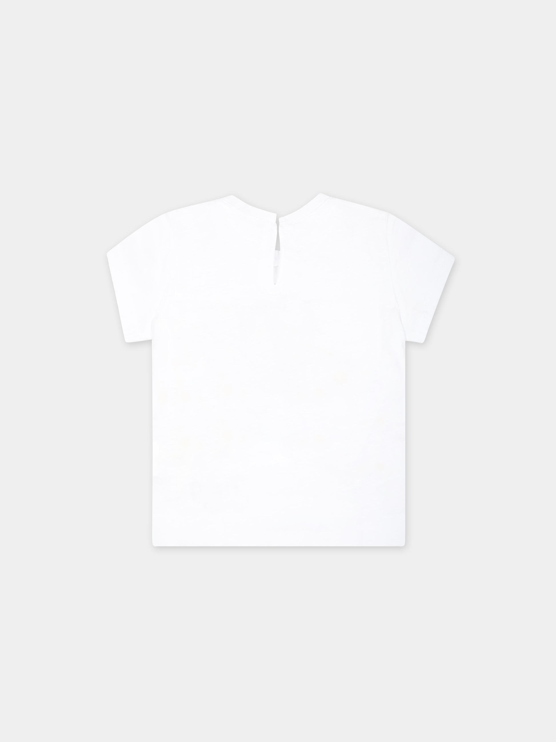 T-shirt bianca per neonata con stampa castello e logo,Monnalisa,39C614 3003 0099