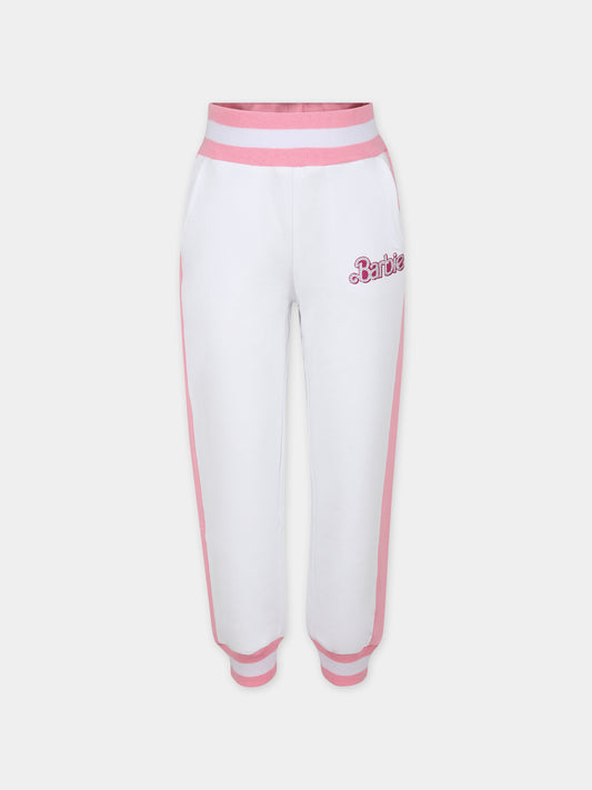 Pantaloni bianchi per bambina con scritta e strass,Monnalisa,19C437 3008 0099