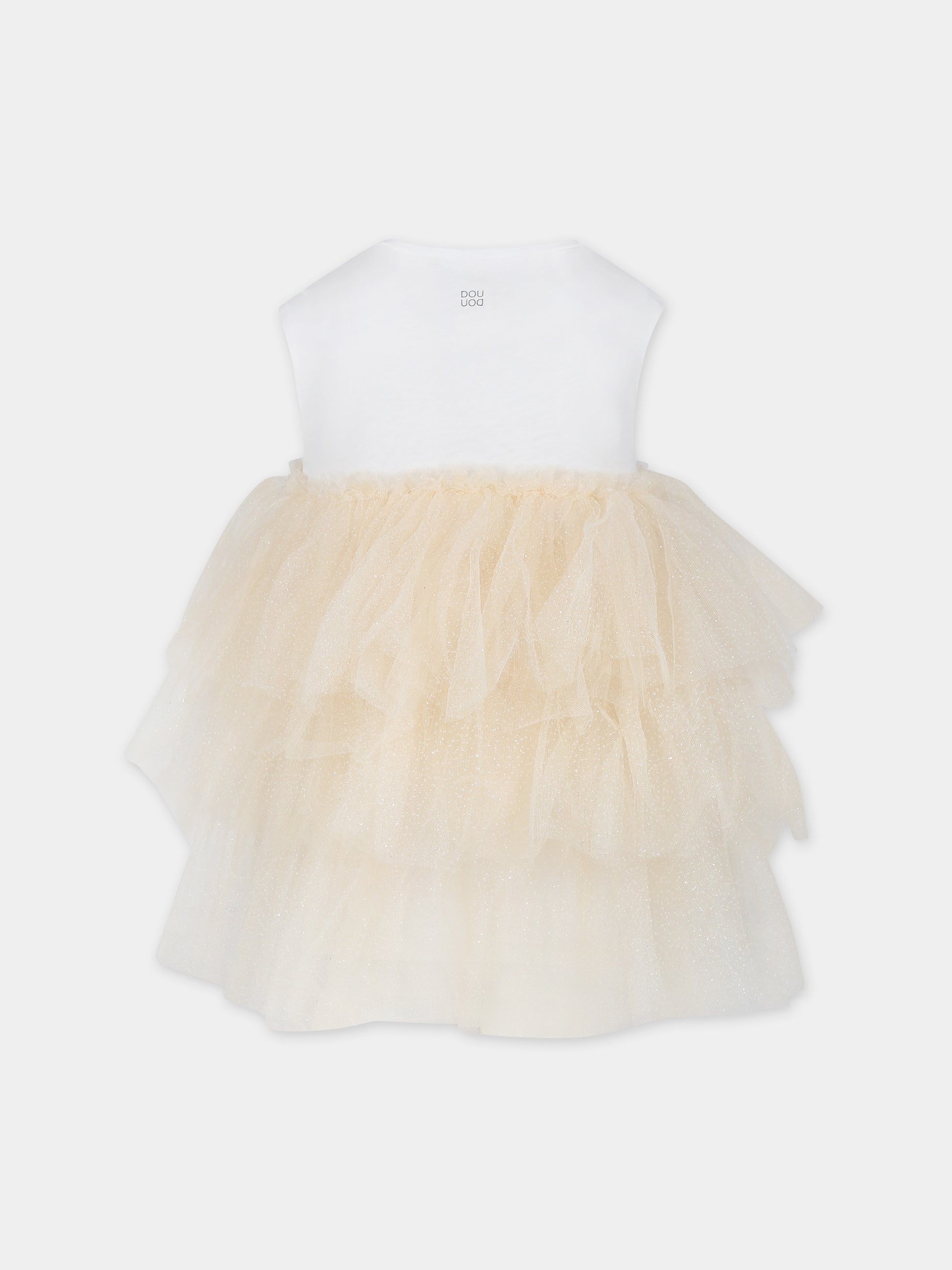 Vestito beige per bambina con tulle,Douuod Kids,DU1B32 T0069 182