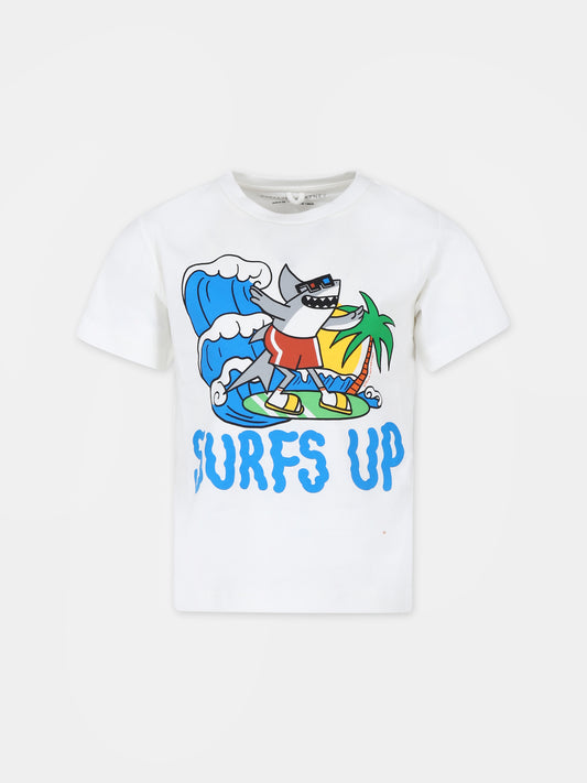 T-shirt avorio per bambino con stampa squalo,Stella Mccartney Kids,TU8Q21 Z0434 101