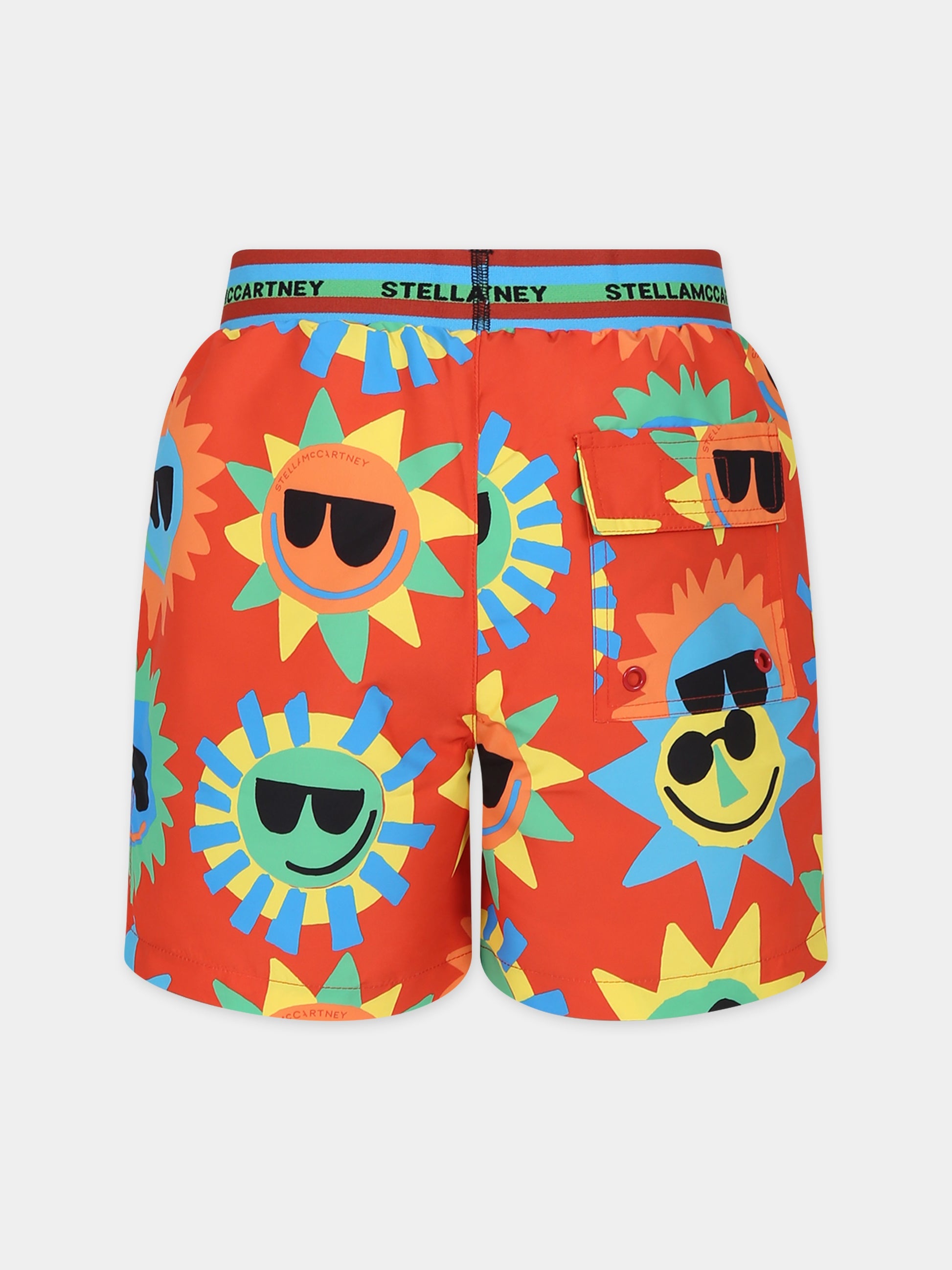 Boxer mare rosso per bambino con stampa sole,Stella Mccartney Kids,TUCP59 Z1706 421