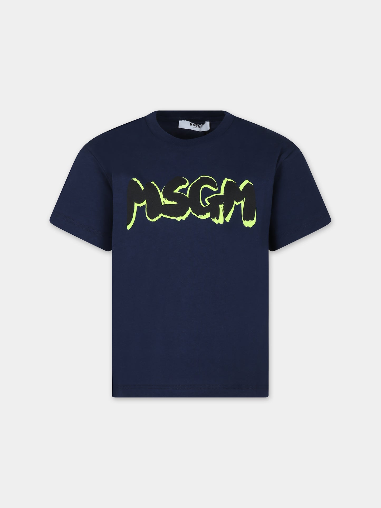 T-shirt blu per bambino con logo,Msgm Kids,S4MSJBTH224 060