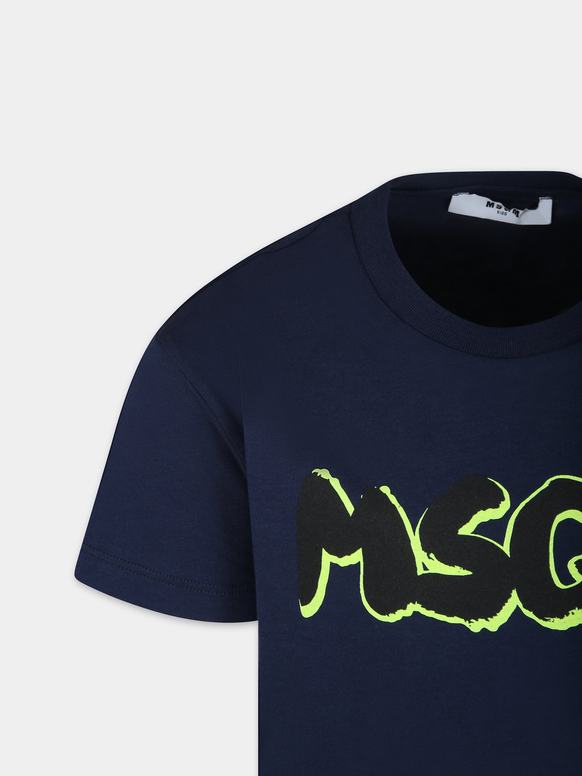 T-shirt blu per bambino con logo,Msgm Kids,S4MSJBTH224 060