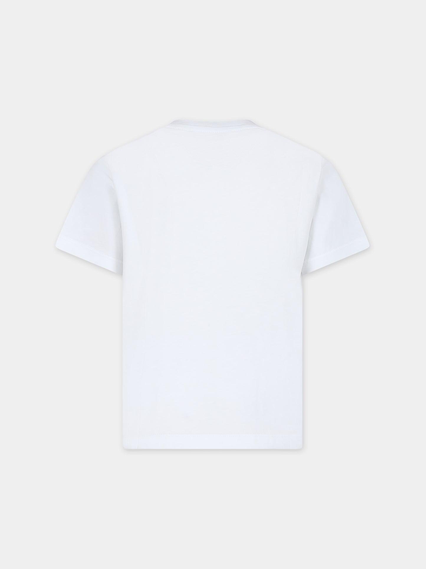 T-shirt bianca per bambino con stampa palma e logo,Msgm Kids,S4MSJBTH225 001