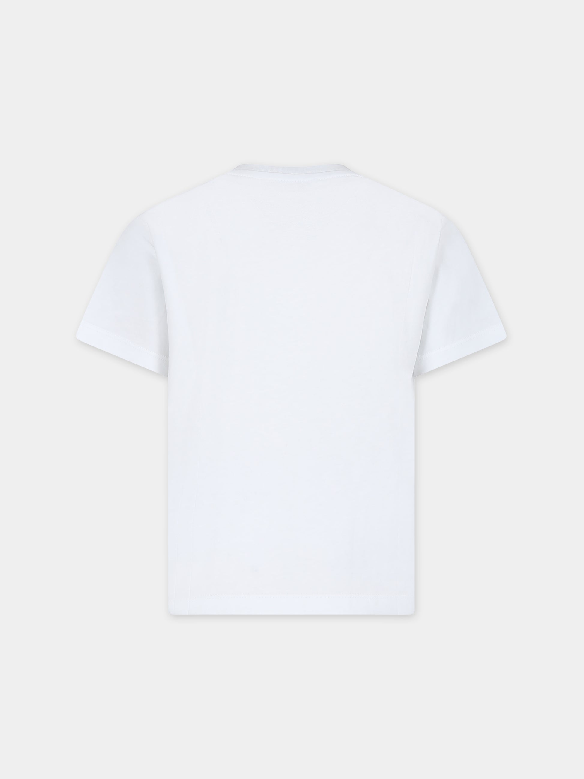 T-shirt bianca per bambino con stampa palma e logo,Msgm Kids,S4MSJBTH225 001