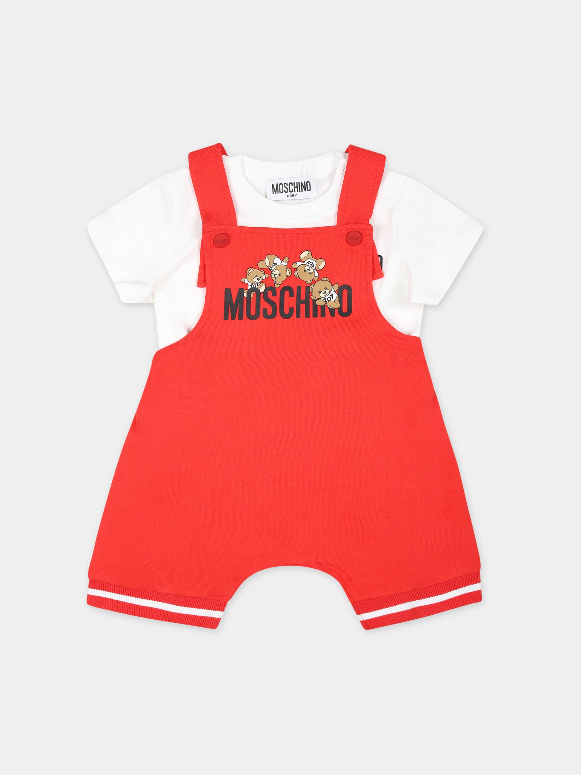 Completo rosso per neonato con Teddy Bears,Moschino Kids,MUG014 LDA00 50109