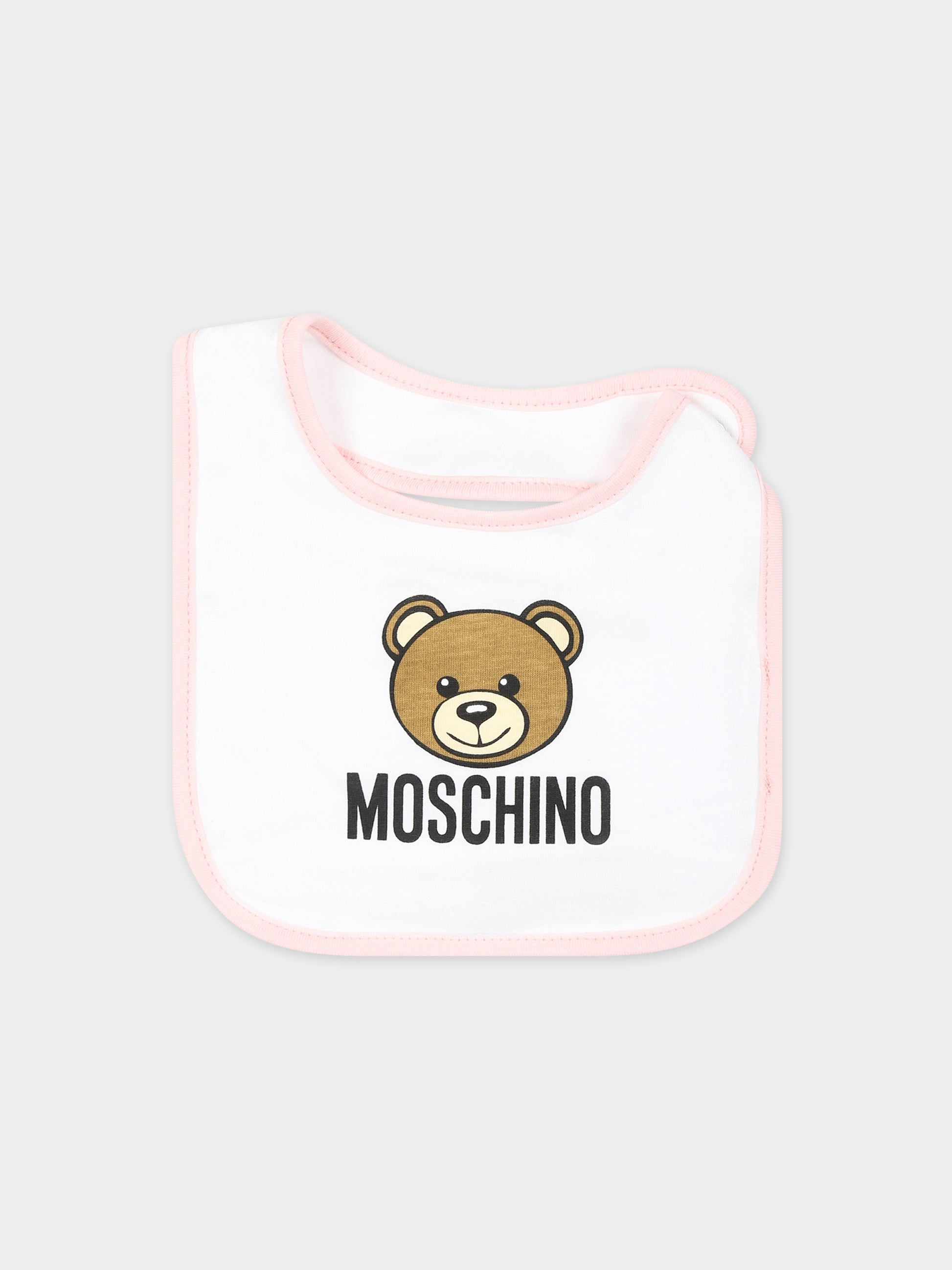 Set bianco per neonata con Teddy Bear e logo,Moschino Kids,MUY062 LAA33 50206