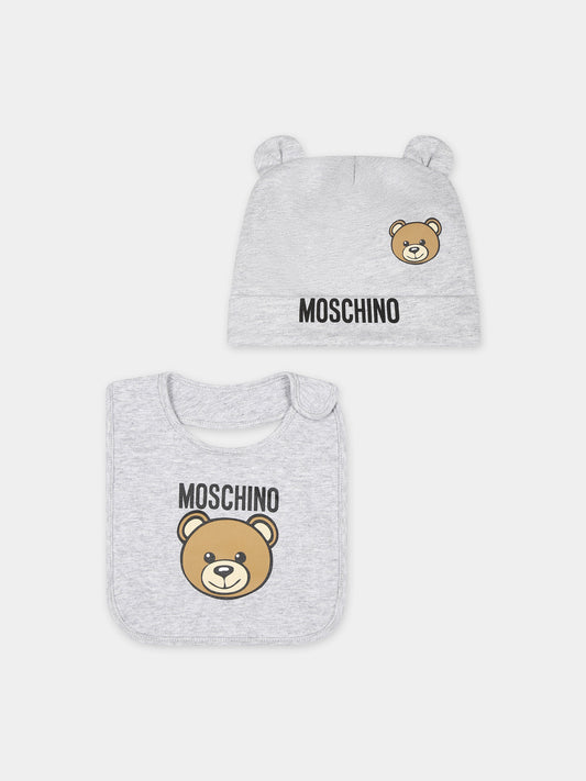 Set grigio per neonati con Teddy Bear e logo,Moschino Kids,MUY06Q LCA19 60926