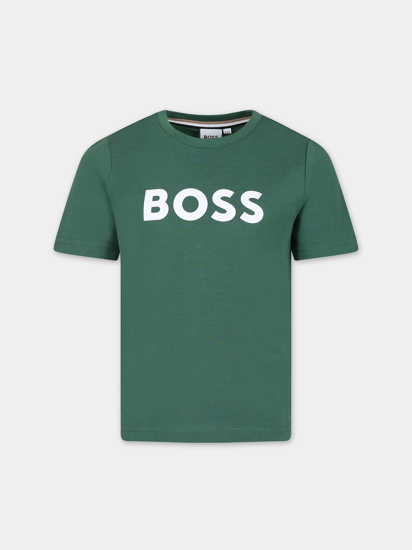 T-shirt verde per bambino con logo,Boss,J50718 651