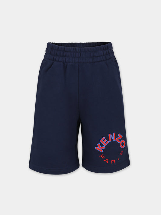 Shorts blu per bambino con logo,Kenzo Kids,K60318 84A