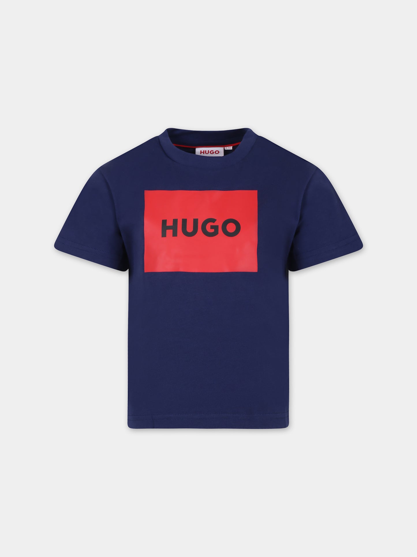 T-shirt blu per bambino con logo,Hugo,G00006 84N
