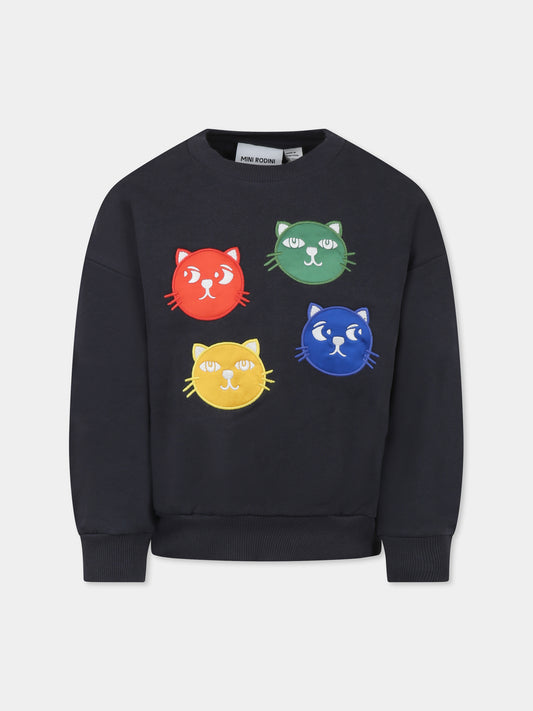 Felpa nera per bambini con gatti,Mini Rodini,2512011999