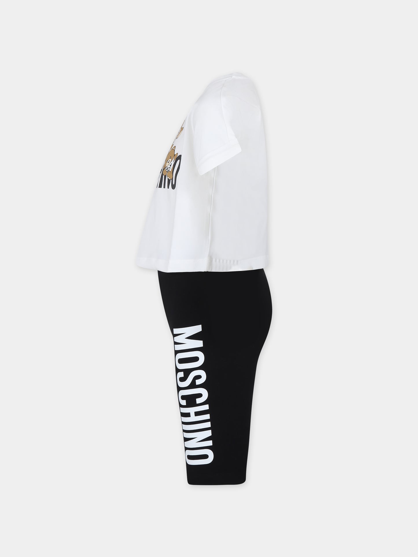 Completo bianco per bambina con Teddy Bears e logo,Moschino Kids,HDG013 LBA00 81214